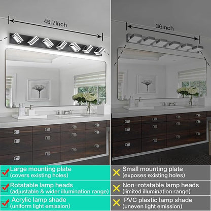 SOLFART LED Modern Vanity Lights Fixtures: 7 Lights Acrylic Matte Black Modern Bathroom Wall Light Over Mirror 46inch