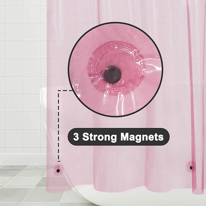 Barossa Design Extra Long Clear Pink Shower Curtain Liner with 3 Magnets - 72" x 84" XL, Waterproof PEVA Lightweight Shower Liner for Bathroom, PVC Free, Metal Grommets - Clear Pink, 72x84