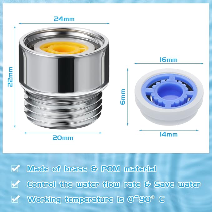 Honoson 2 Set Shower Flow Reducer Limiter Set 1/2 Inch Flow Restrictor Control Valve for Fixed Handheld and Shower Head 1.2/1.5/1.8/2/ 2.2/2.5 Gpm