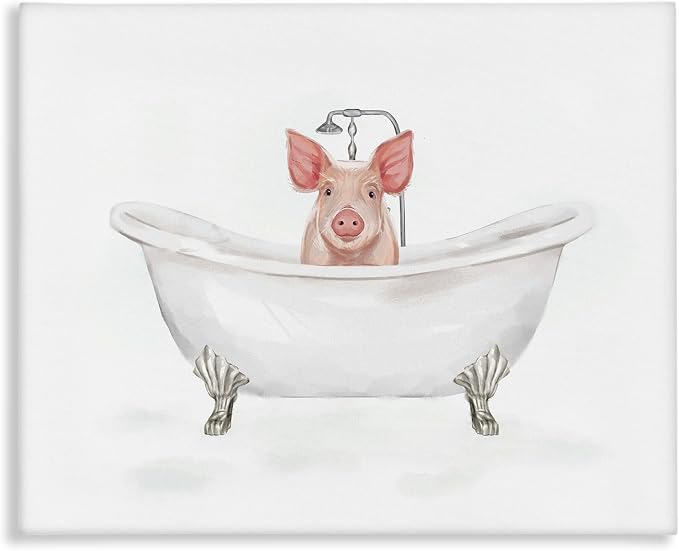 Country Pig Bathtub Farmhouse, 30 x 40 Inch Canvas Wall Art | Stupell Industries · By Ziwei Li · Ready to hang · Whimsical bath and laundry decor · Made in USA
