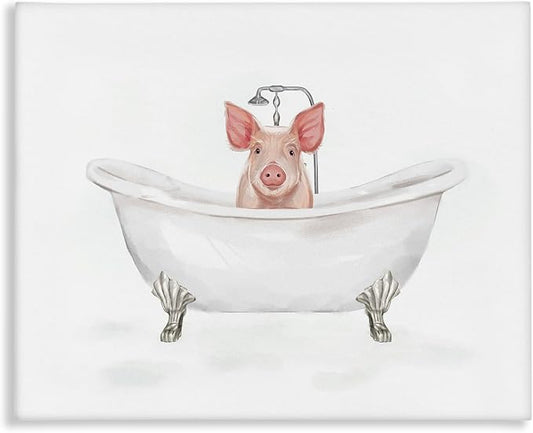 Country Pig Bathtub Farmhouse, 30 x 40 Inch Canvas Wall Art | Stupell Industries · By Ziwei Li · Ready to hang · Whimsical bath and laundry decor · Made in USA