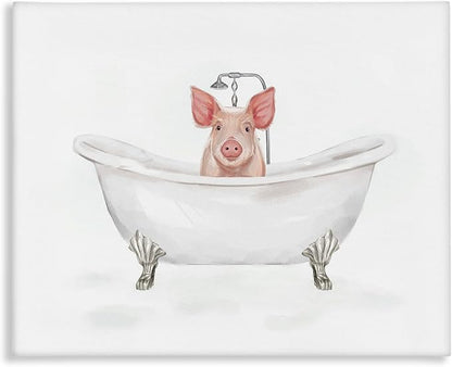 Country Pig Bathtub Farmhouse, 16 x 20 Inch Canvas Wall Art | Stupell Industries · By Ziwei Li · Ready to hang · Whimsical bath and laundry decor · Made in USA