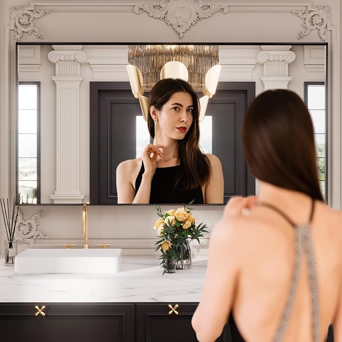 LOAAO Black Bathroom Mirror 84"X32" | Tempered Glass, Hangs Vertically or Horizontally, Easy to Install, Modern Design