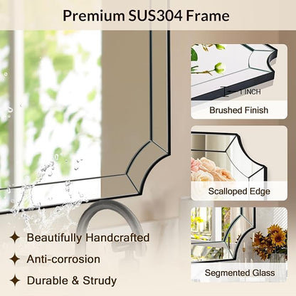 28x36 Inch Matte Black Mirror, Black Framed Mirror for Bathroom, Unique Rectangle Mirror with Sophisticated Curved Design for Bathroom, Powder Room, Entryway (Vertical or Horizontal)
