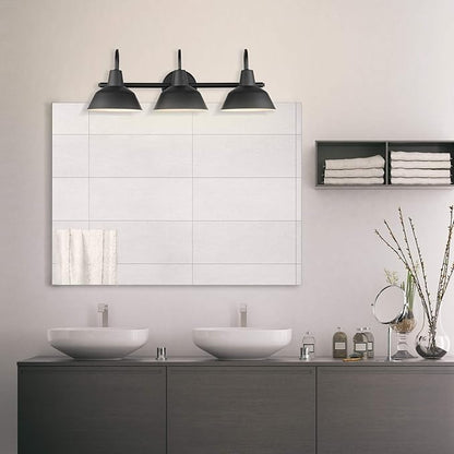 Globe Electric 51710 5-Piece Bathroom Accessory Set with 24-inch 3-Light Vanity Fixture, Matte Black Finish, Industrial Design, E26 Base, Towel Bar, Towel Ring, Robe Hook, Toilet Paper Holder