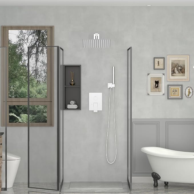 10 Inch Rain Shower Head High Pressure Rainfall Shower Head Chrome | Square Rain Bathroom Showerhead, High Flow, Large Stainless Steel, Ceiling Mounted, Wall Mounted, Waterfall Full Body