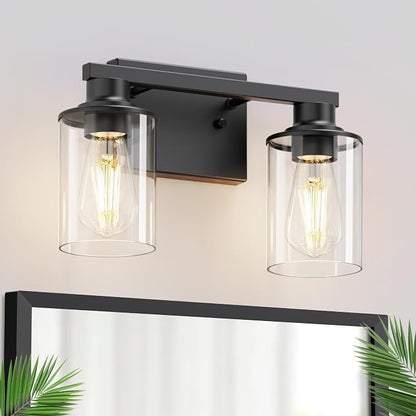 L LOHAS LED 2-Light Bathroom Vanity Light, Black | Clear Glass Shades; Modern Lighting Fixture for Bathrooms and Bedrooms; ETL Listed