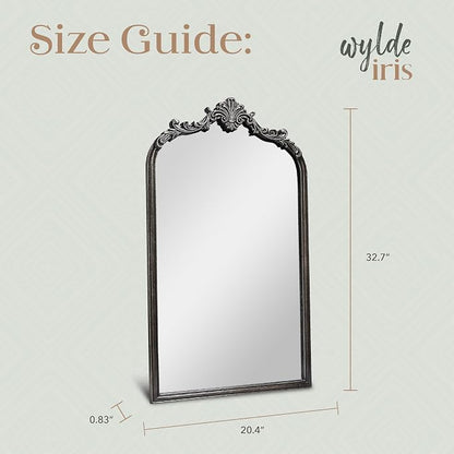 English Estate Carved Arch Wood Wall Mirror, Mirror for Entryway, Living Room, Bathroom, Distressed Black, 20.4x33