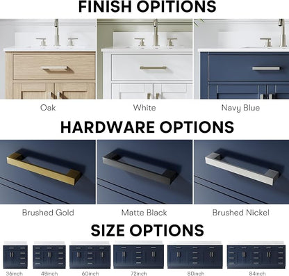 36-Inch Bathroom Vanity with Sink W/ 2 Doors & 4 Drawers & 1 Flip Drawer, Navy Blue Vanity W/Brushed Nickel Handles
