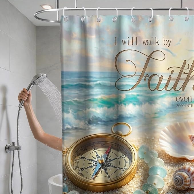 Luxury Ocean Aesthetic Shower Curtain Beach Nautical Funky Inspirational | Pretty Shower Curtains for Bathroom, Waterproof Bath Curtain with Hooks Machine Washable Bathtub Curtains 36x72 Inch Colorful