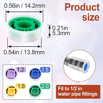 4pcs Shower Head Flow Restrictor, 1.2/1.5/1.8/2.0 GPM | Shower Head Water Saver, Plastic, 0.56 0.54 0.21 in, Universal Size, 14mm Connector