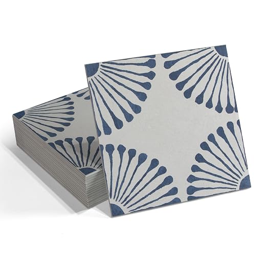 16-Sheet Peel and Stick Floor and Wall Tile, 9" x 9" Blue Stone Composite Self Adhesive Vinyl Flooring, Patterned Flower Groutable Backsplash Tile for Kitchen Bathroom Shower