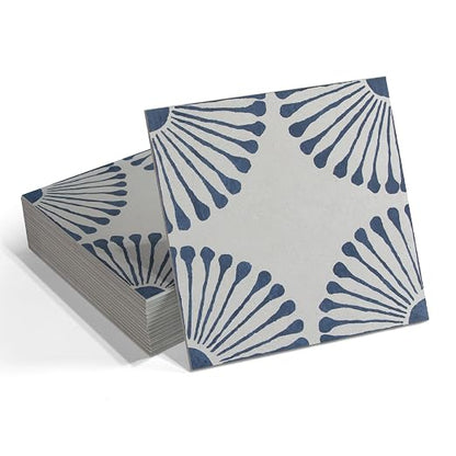 16-Sheet Peel and Stick Floor and Wall Tile, 9" x 9" Blue Stone Composite Self Adhesive Vinyl Flooring, Patterned Flower Groutable Backsplash Tile for Kitchen Bathroom Shower