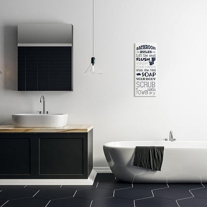 Stupell Industries Bathroom Rules Sign Navy Blue Toilet Bubbly Soap