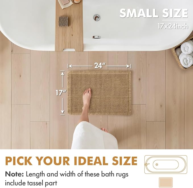 MIULEE Set of 2 Waffle Bathroom Rugs Boho Bath Mat Brown 17x24 Inch | Non Slip, Super Absorbent, Washable, Ultra Soft, Rubber Backed, Small Bath Rugs for Bathroom Floor Tub Shower