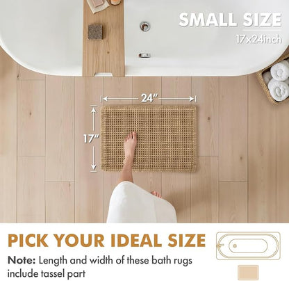 MIULEE Set of 2 Waffle Bathroom Rugs Boho Bath Mat Brown 17x24 Inch | Non Slip, Super Absorbent, Washable, Ultra Soft, Rubber Backed, Small Bath Rugs for Bathroom Floor Tub Shower