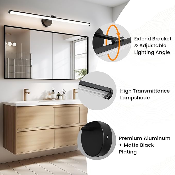 KAISITE Black Vanity Light 39 Inch Modern Bathroom Light Fixture Over Mirror 24W Dimmable 5CCT LED Vanity Light for Bathroom Restroom Farmhouse Rotatable Bath Vanity Light Bar