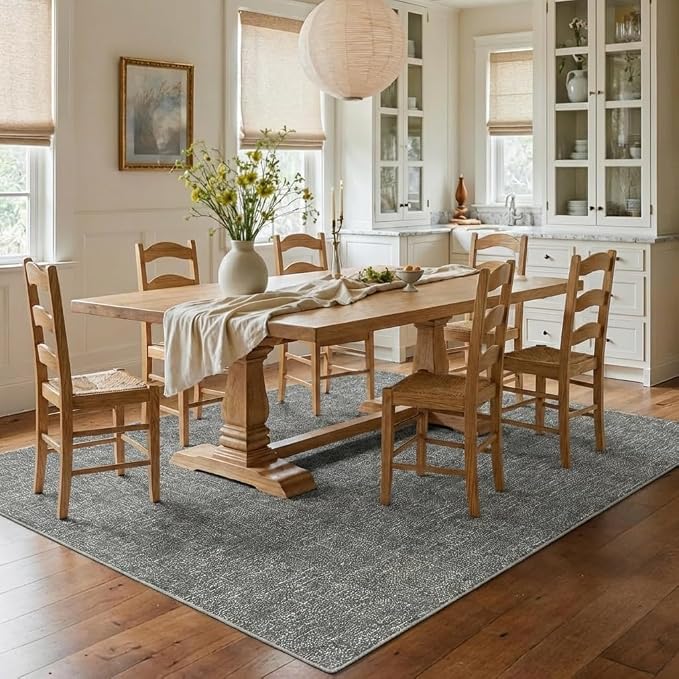 Garvee Washable Rugs 10x13 Modern Area Rugs for Living Room Non Slip Non Shedding Solid Color Textured Rug, Stain Resistant Low Pile Minimalist Carpet for Dining Room Nursery, Grey | Modern Non Slip Non Shedding Neutral Textured Stain Resistant Low Pil...