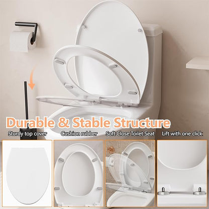Toilet Seat Round, American Standard, Slow Close Lid, Quick Release Hinges, Non-Slip Bumpers, Easy Install & Clean, Never Loosens Design