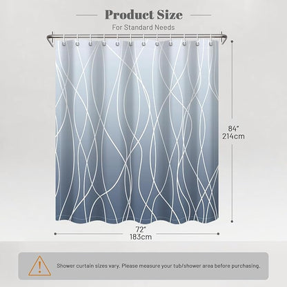 Striped Shower Curtain for Bathroom, Ombre Blue, 72" W x 84" L | with Hooks, Modern Hotel Style, Water Repellent, Washable, Weighted Hem