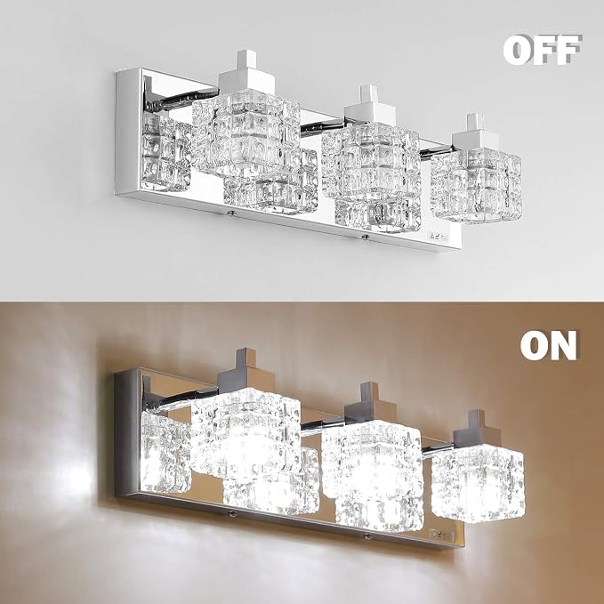 TRLIFE Bathroom Vanity Light Fixtures, Modern Bathroom Lights Over Mirror 3 Lights Vanity Light 19inches Crystal Vanity Light Fixture