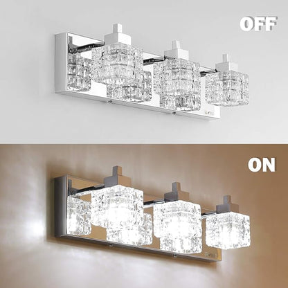 TRLIFE Bathroom Vanity Light Fixtures, Modern Bathroom Lights Over Mirror 3 Lights Vanity Light 19inches Crystal Vanity Light Fixture