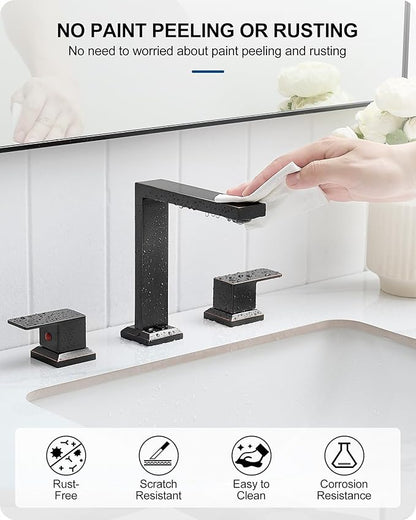 Oil Rubbed Bronze Bathroom Faucet 3 Hole, Brass 8 Inch Widespread Bathroom Sink Faucet 2 Handle with Pop-Up Drain & Pre-Installed cUPC Water Hoses for Vanity, Restroom, 4 Steps Quick Install