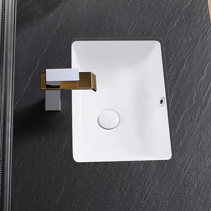 Undermount Bathroom Sink 18x13 Inch Vessel Sink White Porcelain Ceramic Under Counter Lavatory Vanity Sink Basin Rectangular Undermount Sinks with Overflow