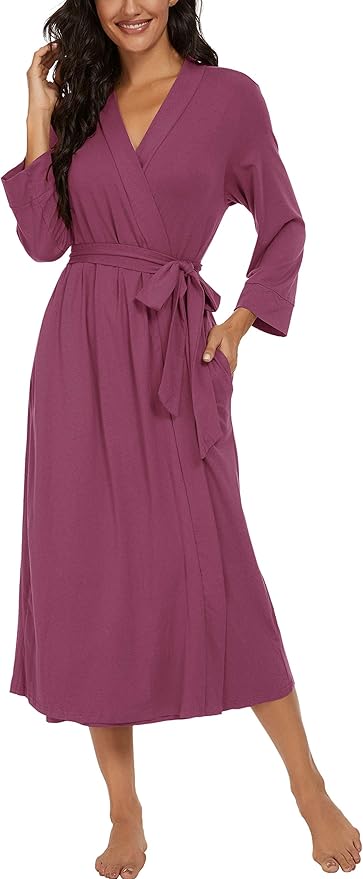 VINTATRE Women Kimono Robes Long Knit Bathrobe Lightweight Soft Knit Sleepwear V-neck Casual Ladies Loungewear