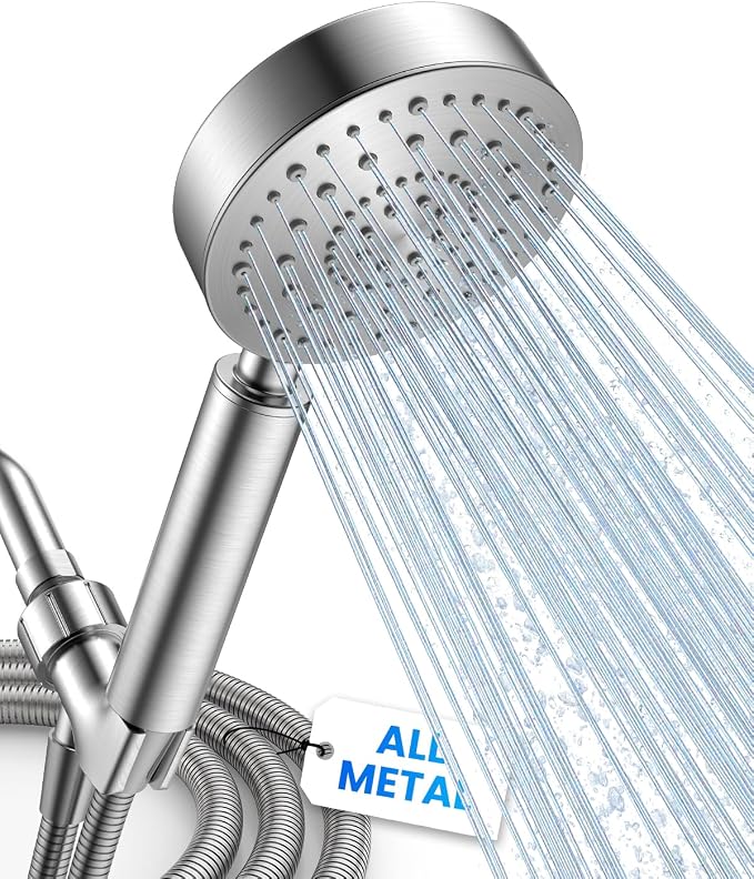 PWERAN Handheld Shower Head with 72" Hose, High Pressure Shower Heads | All Metal,6 Spray,Stainless Steel Showerheads,Built-in Pause Mode,Hand HeId Showerhead,Non-Clogging Nozzles,Adjustable Holder