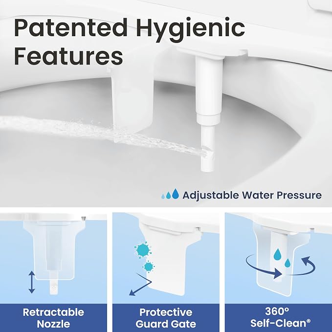 LUXE Bidet NEO 120 PLUS - Patented Non-Electric Bidet Attachment, Chrome | Non-Electric, Single Nozzle, Slide-In Install, 360° Self-Clean, EZ-Lift to Clean, Rear Wash