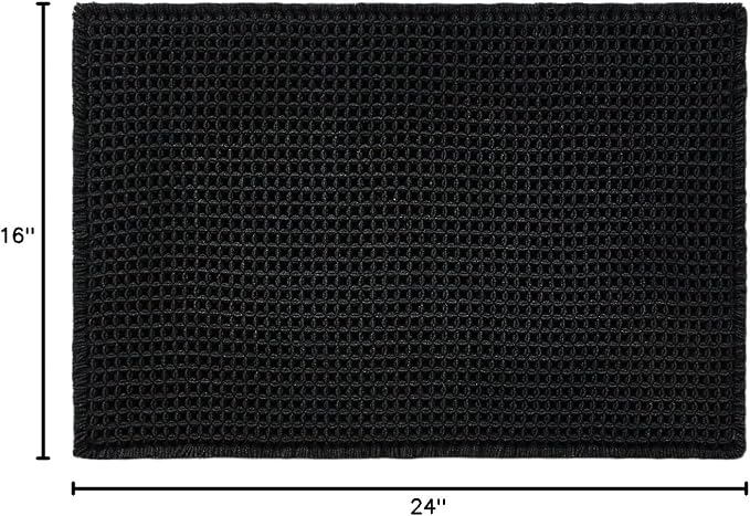 TYUU Black Waffle Bath Mat, Small Boho Bathroom Rugs Non Slip 24x16 | Super Absorbent Quick Dry Bath Rug, Non-Slip Backing, Soft Waffle Washable Farmhouse Bathroom Mats, Tub, Shower & Home Decor