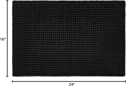 TYUU Black Waffle Bath Mat, Small Boho Bathroom Rugs Non Slip 24x16 | Super Absorbent Quick Dry Bath Rug, Non-Slip Backing, Soft Waffle Washable Farmhouse Bathroom Mats, Tub, Shower & Home Decor