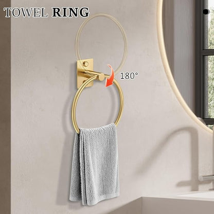 5 Pieces Bathroom Hardware Accessories Set Brushed Gold Towel Bar Set Stainless Steel Towel Racks for Bathroom,Wall-Mounted 23.6 inch