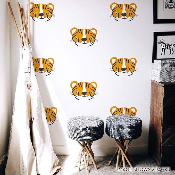 Tempaper Tiger Cubs Peel and Stick Wall Decals, Orange & Black