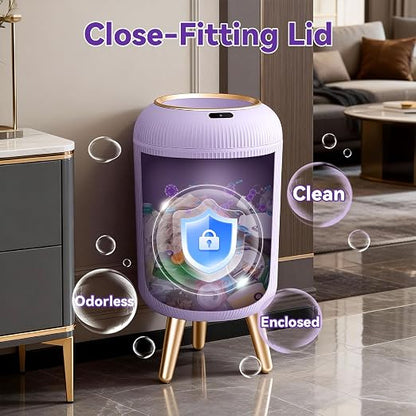 Procade Automatic Trash Can Bathroom,Auto Small Purple Garbage Can with Lid | 3 Gallon Touchless Motion Sensor Trash can with Legs,Smart Gold Purple Waste Basket for Bedroom,Kitchen,Dorm,rv,Office