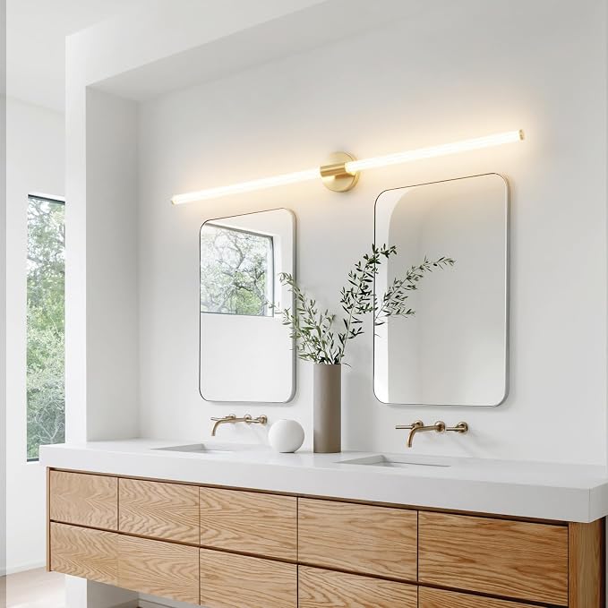 Gold Bathroom Vanity Lights 47" Long LED Vanity Light Bar | 360° Bright Bathroom Lights, Dimmable Vanity Light, Hardwired Wall Light 3000K Warm White for Mirror