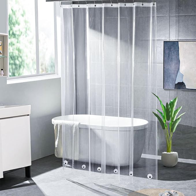 74 inch Long Clear Shower Curtain Liner with Magnets and Rustproof Grommets, Lightweight, Waterproof, Odor-Free, Suitable for Home, Hotel, Office etc. (72Wx74H)