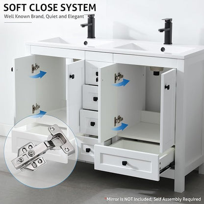 eclife 60" Bathroom Vanities with Sink Combo, Modern Thickened Wood Bathroom Storage Cabinet w/Undermount Double Sink, Matte Black Faucet Drain, Painted Surface, White