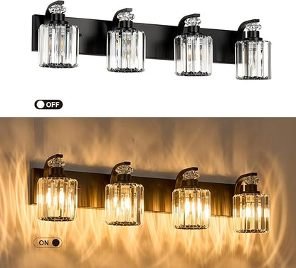 Black Bathroom Light Fixtures with K9 Crystal Lampshade Bathroom Lighting Over Mirror Vanity Lights for Living Room,Bedroom,Restroom,Hallway 4 Lights