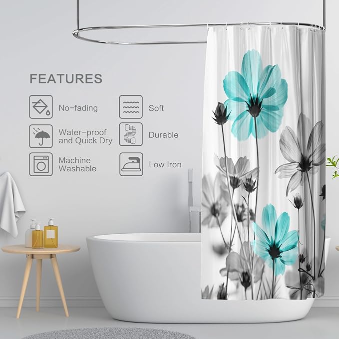 Rustic Floral Shower Curtain, Daisy Shower Curtain Watercolor Painting Farmhouse Waterproof Shower Curtain Sets with 12 Hooks Polyester Fabric Machine Washable Decor Bath Curtain, Retro Daisy