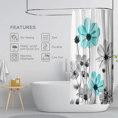 Rustic Floral Shower Curtain, Daisy Shower Curtain Watercolor Painting Farmhouse Waterproof Shower Curtain Sets with 12 Hooks Polyester Fabric Machine Washable Decor Bath Curtain, Retro Daisy
