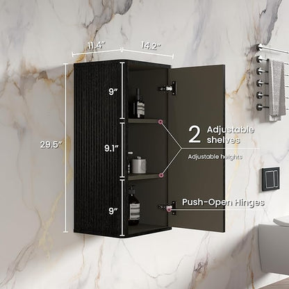 Floating Bathroom Side Cabinet, Wall Mounted Modern Storage Cabinet for Small Space, Apartment, Hotel, Brushed Black Oak, Fully Assembled - Camellia Collection