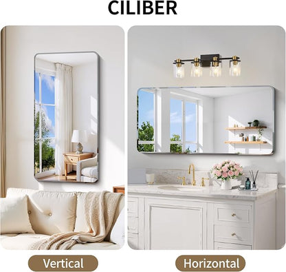 CILIBER Beveled Mirror, 24x48 Rectangle Bathroom Mirror Rounded Corner, 3mm Tempered Glass Frameless Vanity Mirror with Beveled Edge for Over Sink, Bedroom, Entryway, Vertical or Horizontal