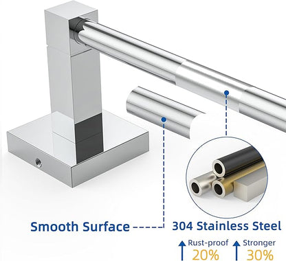 RUACQ Chrome Towel Bar 18 inch, 304 Stainless Steel Towel Racks for Bathroom Wall Mounted, Heavy Duty Bath Towel Rod with Square Base(Chrome)