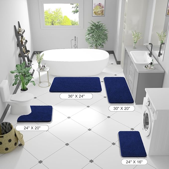 OLANLY Bathroom Runner Rugs 70x24, Extra Soft Absorbent Chenille Bath Rugs | Navy, Quick-Drying Rubber Backing, Machine Washable Long Bath Mat for Bathroom Floor, Tub and Shower, Home Decor Accessories