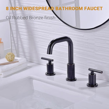 TRUSTMI Bronze Bathroom Faucet 2-Handle 8 Inch Widespread Bathroom Sink Faucet 3 Hole with Overflow Drain, Oil Rubbed Bronze