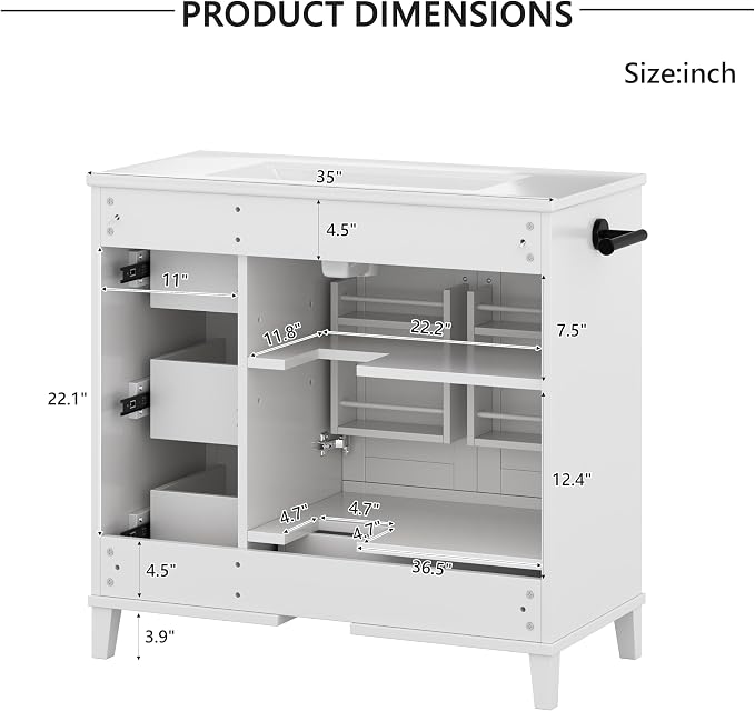 Bellemave 36" Bathroom Vanity with Sink, Bathroom vanities, Grey Bathroom Vanity with Drawers, Sink Cabinet, White, 36"