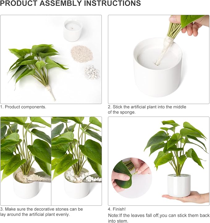 Mkono Fake Plants in Ceramic Pot, 11" Potted Artificial Plants Home Decor | Realistic Faux Green Leaf Plant with White Planter, Fake Pothos, for Desk Shelf Table Office Bathroom Bedroom Decoration
