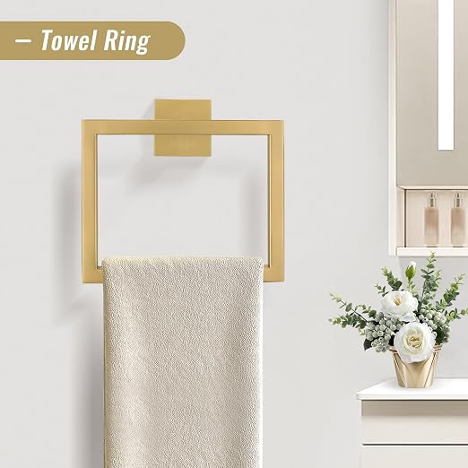 YACVCL Towel Bar Set, 5-Piece Brushed Gold Bathroom Hardware Set, Gold Bathroom Accessories Set, SUS304 Stainless Steel 23.6 Inch Towel Holder Towel Racks Set Wall Mounted